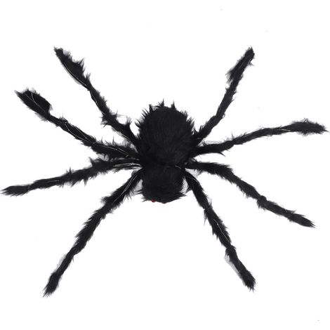 Décoration d'Halloween : araignée noire poilue avec yeux et pattes lumineux violets, idéale pour une fête dans le jardin ou une maison hantée, en intérieur ou en extérieur. 125 cm. Fonctionne avec 4 p (1/5)