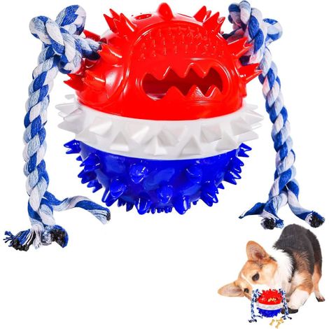 Jouet chien indestructible, jouet à mâcher interactif, distributeur de friandises, balle brosse à dents pour chien (rouge et bleu) (1/4)