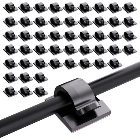 100pcs Clips Câbles Adhésif Attache Cable Adhesif Autocollants Clips Rangement de Câble Lumière Extérieur Organisateur Cable, Clips de Cable Management pour TV PC Bureau Maison (Noir) (1/4)