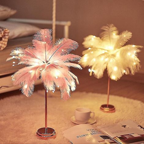 Federförmige LED-Tischleuchte, kleines Nachtlicht fürs Mädchenzimmer, herzförmige Nachttischlampe – 1 Stück – Weiß (1/4)