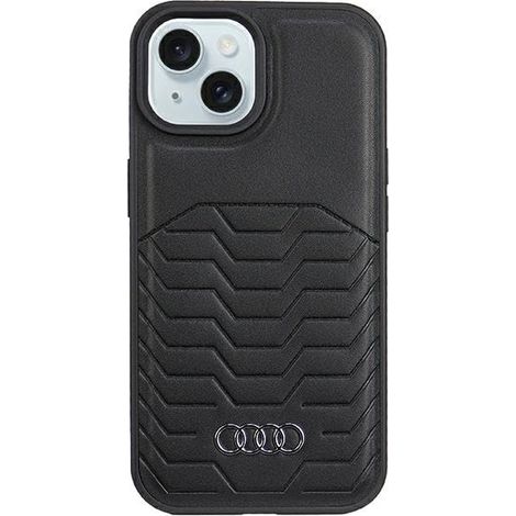 Étui rigide Audi MagSafe en similicuir noir pour iPhone 15/14/13 6,1 pouces (AU-TPUPCMIP15-GT/D3-BK)