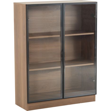 Vitrine en verre éclairée, vitrine en verre naturelle, meuble vitrine naturel, vitrine de collection, meuble vitré multifonction sur pied avec étagères à 3 niveaux, T32/H106/B80cm(old sku:N657P195711A
