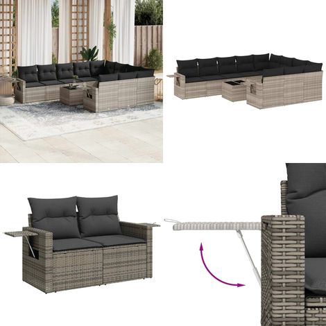 vidaXL Salon de jardin 11 pcs avec coussins gris clair résine tressée (1/5)
