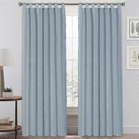 2 rideaux à œillets en lin mélangé naturel pour la décoration du salon, rideaux occultants pour la chambre, bleu pierre, largeur 132 cm x profondeur 160 cm (1/5)