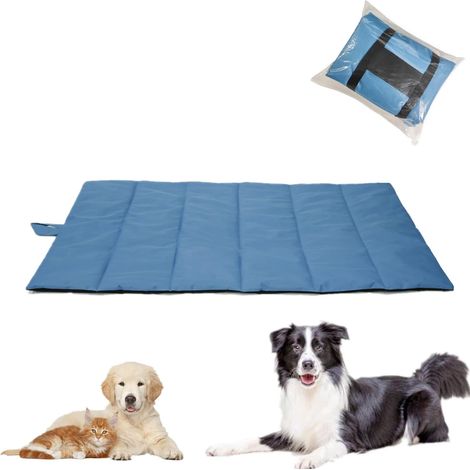 Lit pour Chien Imperméable Pliable Coussin Grand Moyenne Taille, Tapis Tissu Oxford Lavable Panier Chat Canapés Extérieur Voyage Voiture, 110x68cm Bleu