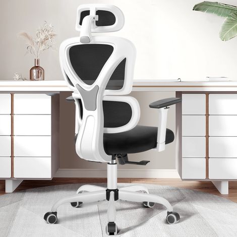 Chaise de Bureau Ergonomique, Fauteuil pivotant avec Appui-lordose réglable & accoudoirs, Chaise Ergonomique avec Appui, tête, Fauteuil de Bureau en Mesh, Blanc Felixking (1/5)