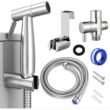 Douchette de bidet portable pour toilettes, raccord robinet G 1/2, jet d'eau à pression réglable avec tuyau flexible, pour l'hygiène intime féminine