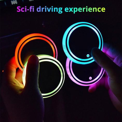 (Couleur) 1X Tapis de porte-gobelet de voiture à LED avec éclairage d'ambiance, antidérapant et sous-verre coloré pour voiture. (1/5)