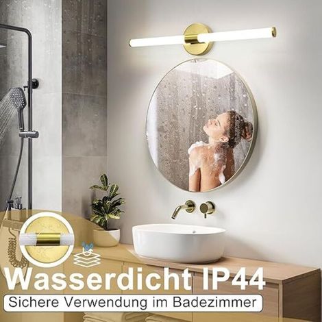 Éclairage miroir LED de salle - 40CM de bain Applique murale dorée 10W étanche IP44 applique murale moderne blanc neutre 4000 K pour meuble de salle de bain cuisine couloir