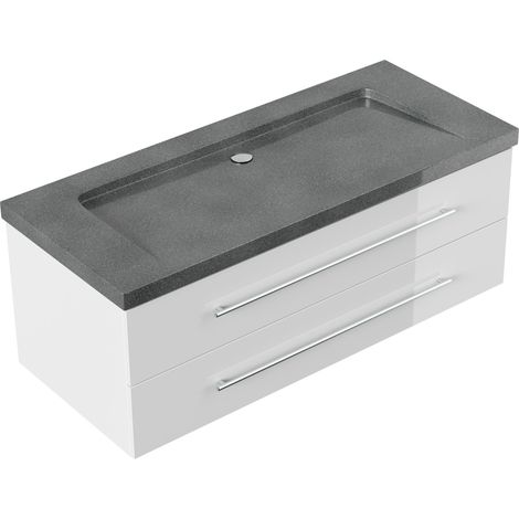 Badmöbel Granit G654 Damo 130 cm ohne Hahnloch SoftClose weiß hochglanz