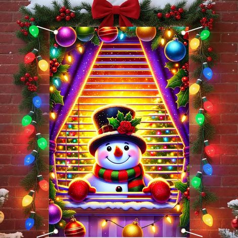 Bannière de Noël à suspendre à la fenêtre, décoration festive, bonhomme de neige pour les fêtes de fin d'année, décor Père Noël - 80 x 120 cm (polyester) - 8