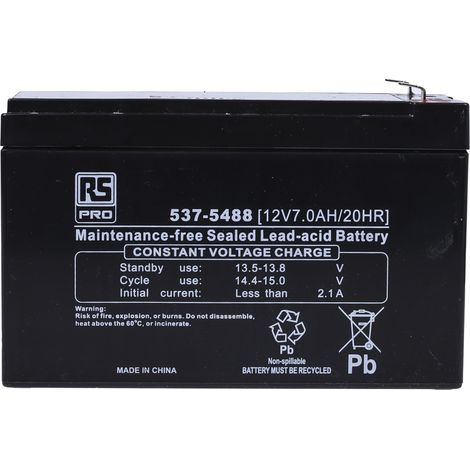 Rs Pro – Batterie au plomb étanche 12V 7Ah – Technologie AGM – Applications cycliques – Dimensions 151x65x93.5mm – Poids 2.2kg (1/2)