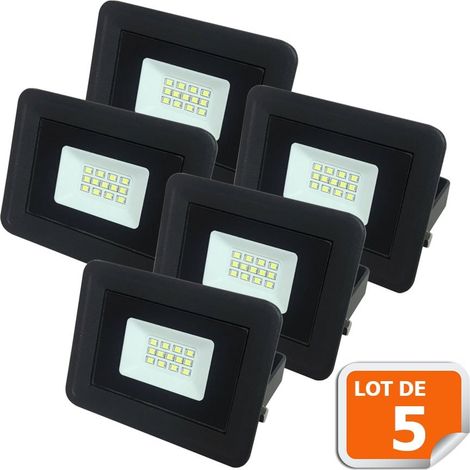 Lampesecoenergie – Lot de 5 projecteurs LED 10W blanc froid 6000K – IP65 pour extérieur – Alimentation 220-240V – Angle de diffusion 120°