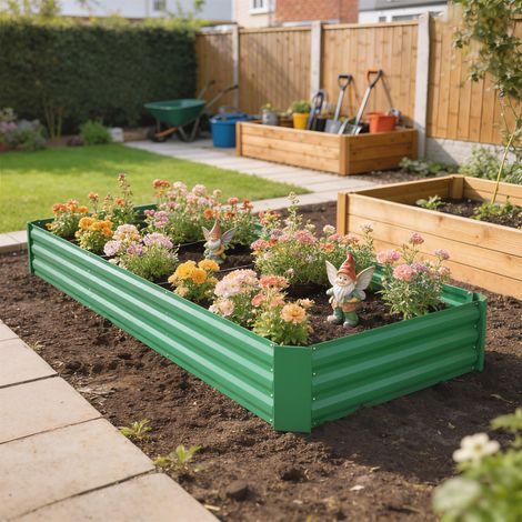 Jardinière Extérieure Carré Potager 240x120x30cm – Acier Galvanisé Vert, Bordure de Sécurité, Fond Ouvert