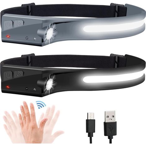 Lampe frontale, lot de 2, noire et grise (1/5)