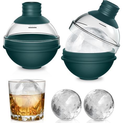 Set aus Eiswürfelformen, riesige kugelförmige Silikon-Eiswürfelform mit trichterförmigem Deckel – wiederverwendbar, ideal für den Gefrierschrank, Whisky, Cocktails und andere Getränke – f (1/5)