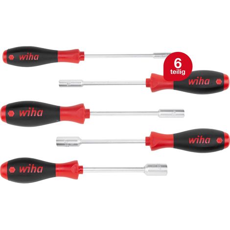 Wiha Schraubendreher Set SoftFinish® Sechskant-Steckschlüssel 5-tlg. ergonomischer Griff für kraftvolles Drehen I Allrounder für Industrie und Handwerk (01034) (1/5)
