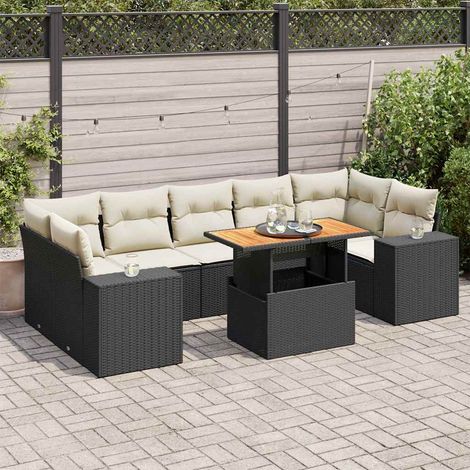 vidaXL Set Divani da Giardino con Cuscini 8 pz Nero in Polyrattan (1/5)