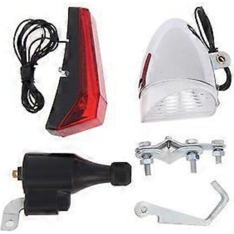Conjunto de luces delanteras y traseras con dinamo de fricción para bicicleta. (1/5)