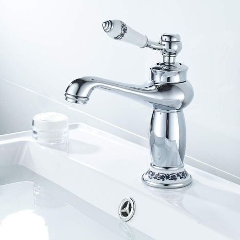 Waschtischarmatur, Einhebel-Waschtischarmatur aus Chrom, für Waschbecken oder Waschtische, verstellbare Warm- und Kaltwasserarmatur (1/4)