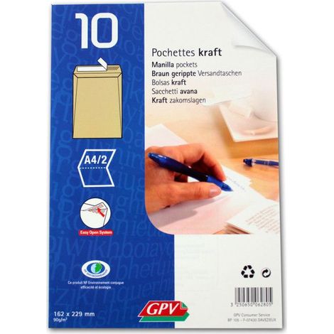 Pochettes kraft auto-adhésives - GPV - 90g - 162x229 mm - Paquet de 10 - Marron