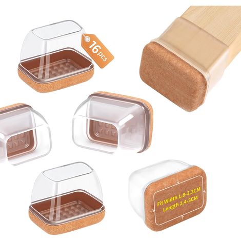 16 Pièces Protection Pied de Chaise, Protection Rectangulaires en Feutre pour Pieds de Chaise, Tampon Chaise Silicone Transparent avec Marron Clair Patins en Feutre pour Les Sols en Bois Dur (1/5)