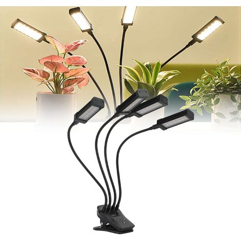 Lampe de croissance pour plantes avec écran LCD 96 W, lampe LED à 4 têtes, plusieurs modes de gradation, noire, norme européenne. (1/5)