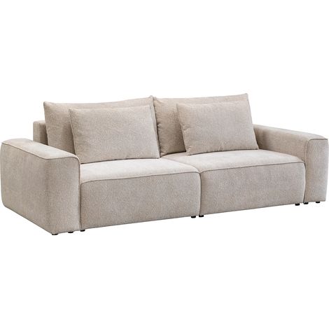 Divano letto 3 posti in tessuto ciniglia beige - RICAPO (1/5)