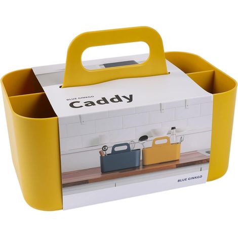 1 - Organisateur Empilable - Caddy Portable - Rangement Salle de Bain et Bureau - Avec Séparation Amovible et Poignée - Jaune - 25x15,5x27cm (1/5)