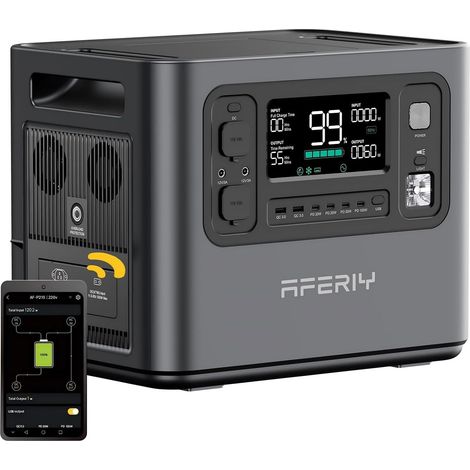 AFERIY Station d’énergie portable 2400W 2048Wh, batterie de secours UPS 10 ms, BMS intelligent, onde sinusoïdale pure, charge AC/PV/voiture