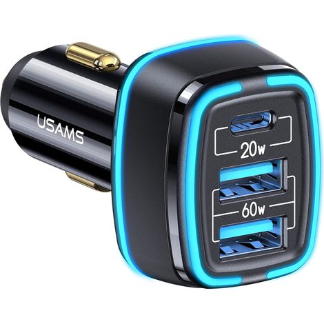 Chargeur de Voiture USB C 80W/4.5A, [20W PD & 60W Dual QC3.0] Chargeur de Voiture Chargeur Rapide Adaptateur Allume-Cigare 12V pour iPhone 12 Pro/11 iPad, Samsung S10/ S9, Huawei (80W)