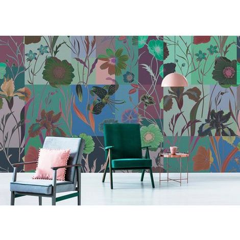 Papier peint panoramique fleurs zen tendance Tapisserie panoramique nature idéal salon Papier peint panoramique multicolore à motifs floral (1/3)