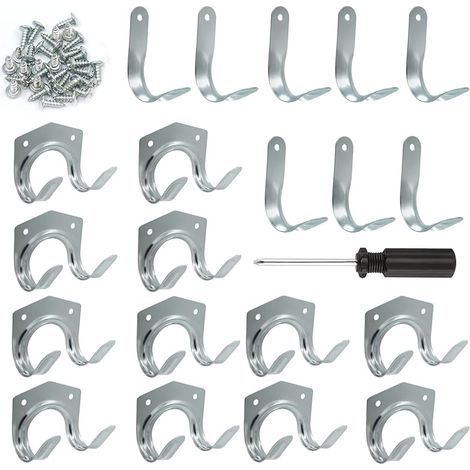 21 Pcs Crochets et Porte-Outils - Crochets doubles et simples pour Garage, Organisation avec Tournevis (1/5)