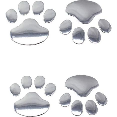 4 Stück weiße 3D-Chrom-Autoaufkleber mit Hundepfotenabdruck-Motiv