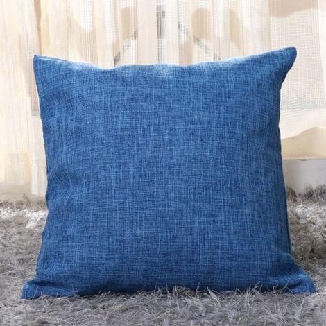 Taies d'oreiller épaisses en lin - Lot de 2 - Taies carrées 40 x 40 cm - Taies d'oreiller d'extérieur - Décoration intérieure - Fermeture éclair invisible - Convient pour canapé-lit, bureau - Bleu (1/5)