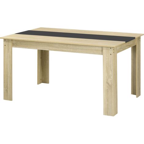 Table de salle à manger pour 6 personnes en bois aspect naturel et noir, dim. 140L x 90l x 75H cm