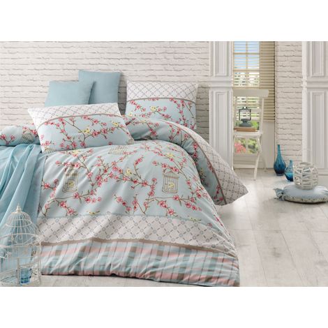 Funda nórdica, funda nórdica, ropa de cama Set Turquesa Blanco Beige Rosa