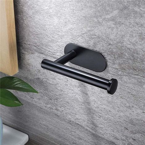 Porte Papier Toilette, Support Premium sans Perçage, Porte Rouleau Papier Toilette Mural en Acier Inoxydable pour Cuisine et Salle de Bain, noir Porte-papier toilette (1/4)