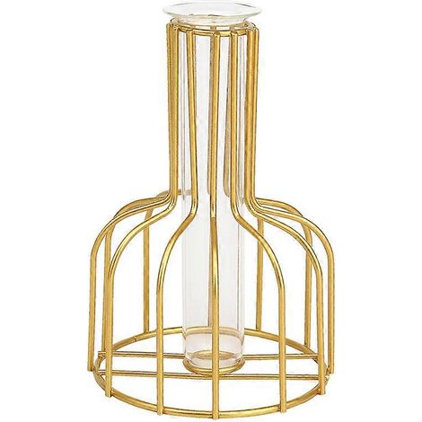 Station de propagation en verre avec cadre en métal, vase à fleurs doré, vase en forme de tube à essai pour plantes hydroponiques, petit vase à bourgeons pour la maison, la cuisine ou le bureau (D) (1/5)