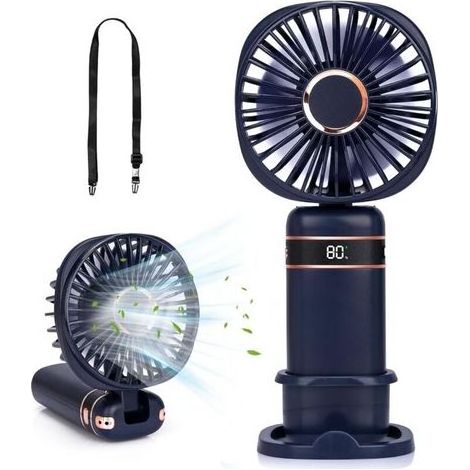Ventilateur portable rechargeable USB. ventilateur portatif à 5 vitesses et affichage de la puissance. alimenté par batterie. avec support (1/5)