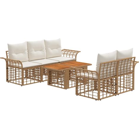 Conjunto de sofás de jardín 6 uds. Natural y Crema vidaXL (1/5)