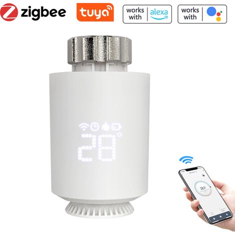 Vanne de radiateur Tuya Zigbee, vanne thermostatique intelligente, vanne thermostatique intelligente contrôlée par application mobile, doit être utilisée avec la passerelle Zigbee, pas de batterie (1/5)