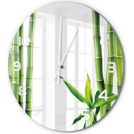 Horloge Murale Ronde Design en Verre Trempé Silencieuse Décoration Intérieure Bambou fi 60 cm (1/5)
