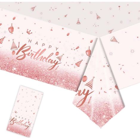 Nappe d'anniversaire rose 137x274cm, imperméable, réutilisable, décoration de fête