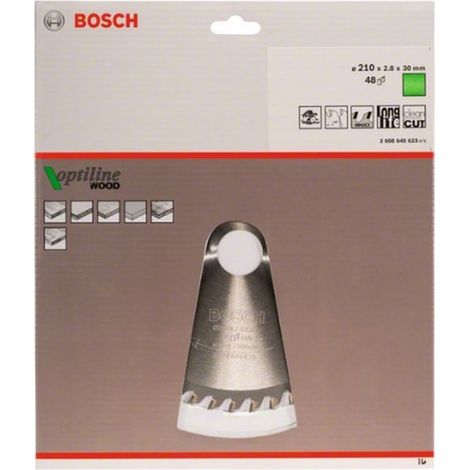 BOSCH DISCO SIERRA OPTILINE MADERA130 X 2.4 X 20/16D: 20WZ Diámetro disco x eje (mm) 210x30 Número de dientes 48