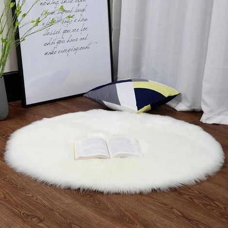 Peau de Mouton synthétique,Cozy Sensation comme véritable Laine Tapis en Fourrure synthétique,Man-Made Luxe Laine(Rond Blanc, 100CM) (1/4)