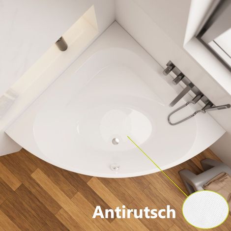 ECOLAM Badewanne DINA 140 x 140 cm mit Antirutsch rutschfest Eckbadewanne Acrylwanne symmetrisch weiß glänzend Ablaufgarnitur Ab- und Überlauf Füße Silikon (1/5)
