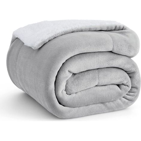 1 couverture polaire Sherpa, 127 x 152 cm, face flanelle / dos Sherpa, douce et chaude, pour canapé ou usage intérieur (1/4)