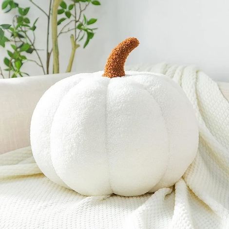 1 coussin citrouille, peluche 3D ultra douce, rembourré velours blanc/orange, 28 cm, décoration intérieure salon chambre (1/4)