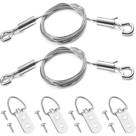 2 Pcs Adjustable Picture Hanging Wire, 2m x 1.5mm Stainless Steel Cable with Hook Heavy Duty Hanging Wires for Frames Mirrors Lamps Curtains and More (1/5)